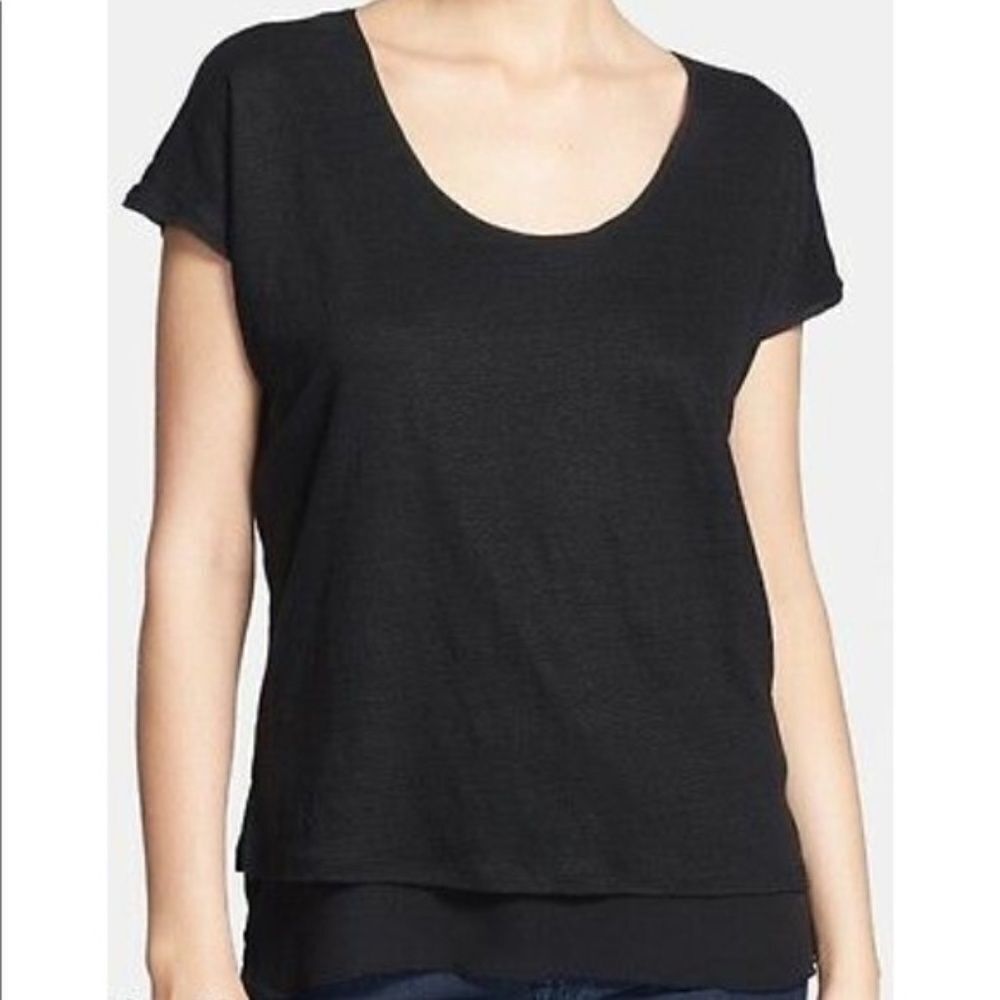 VINCE double layer Silk and Linen Mixed Media Top Shirt Medium